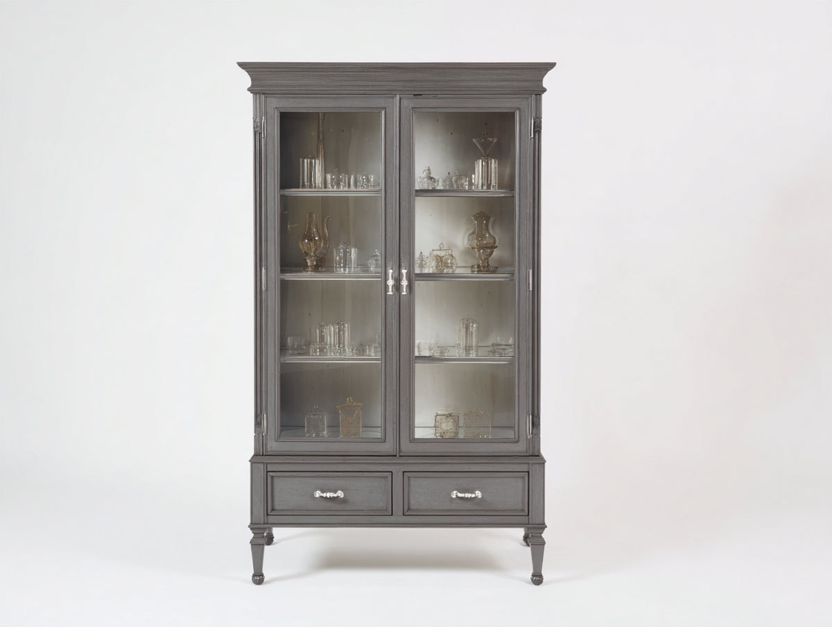 Vitrine - Bois-Verre - 110 x 46 x 196 cm - Gris foncé - Style classique