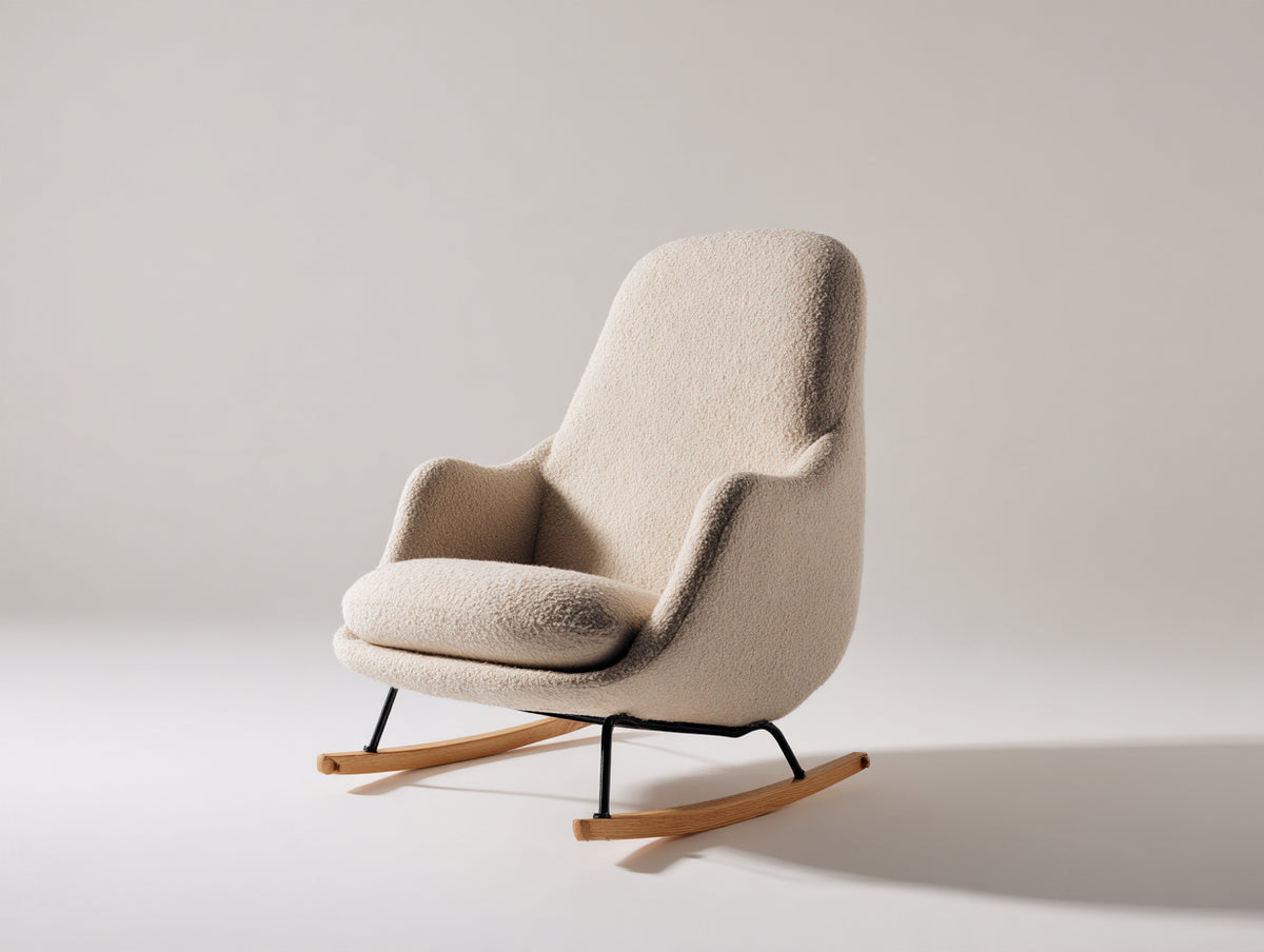 Fauteuil à bascule - Tissu bouclé - 77x91x105 cm - Crème - Style organique moderne