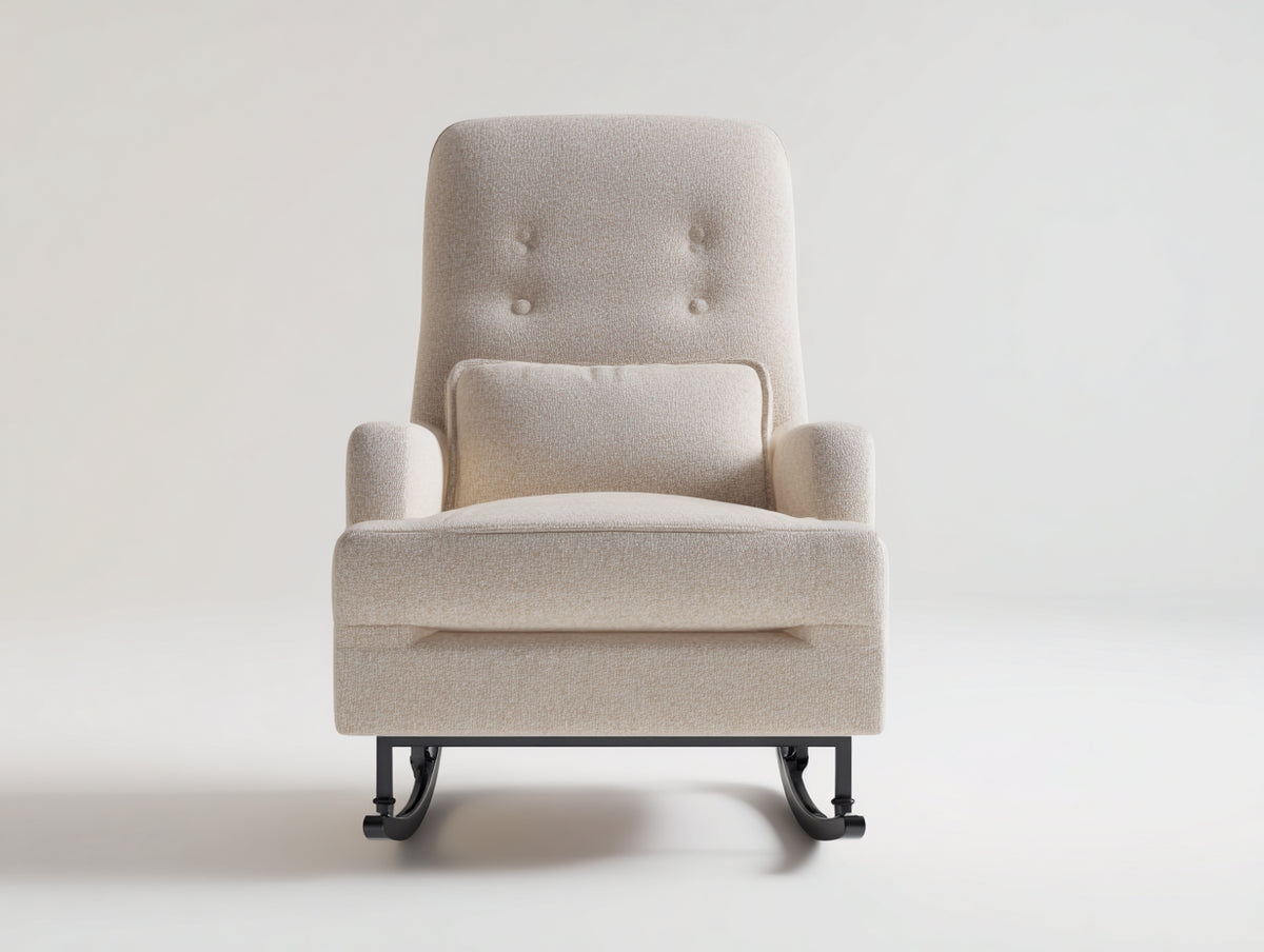 Fauteuil à bascule - Tissu - 76x92x107 cm - Beige clair - Style moderne dossier haut