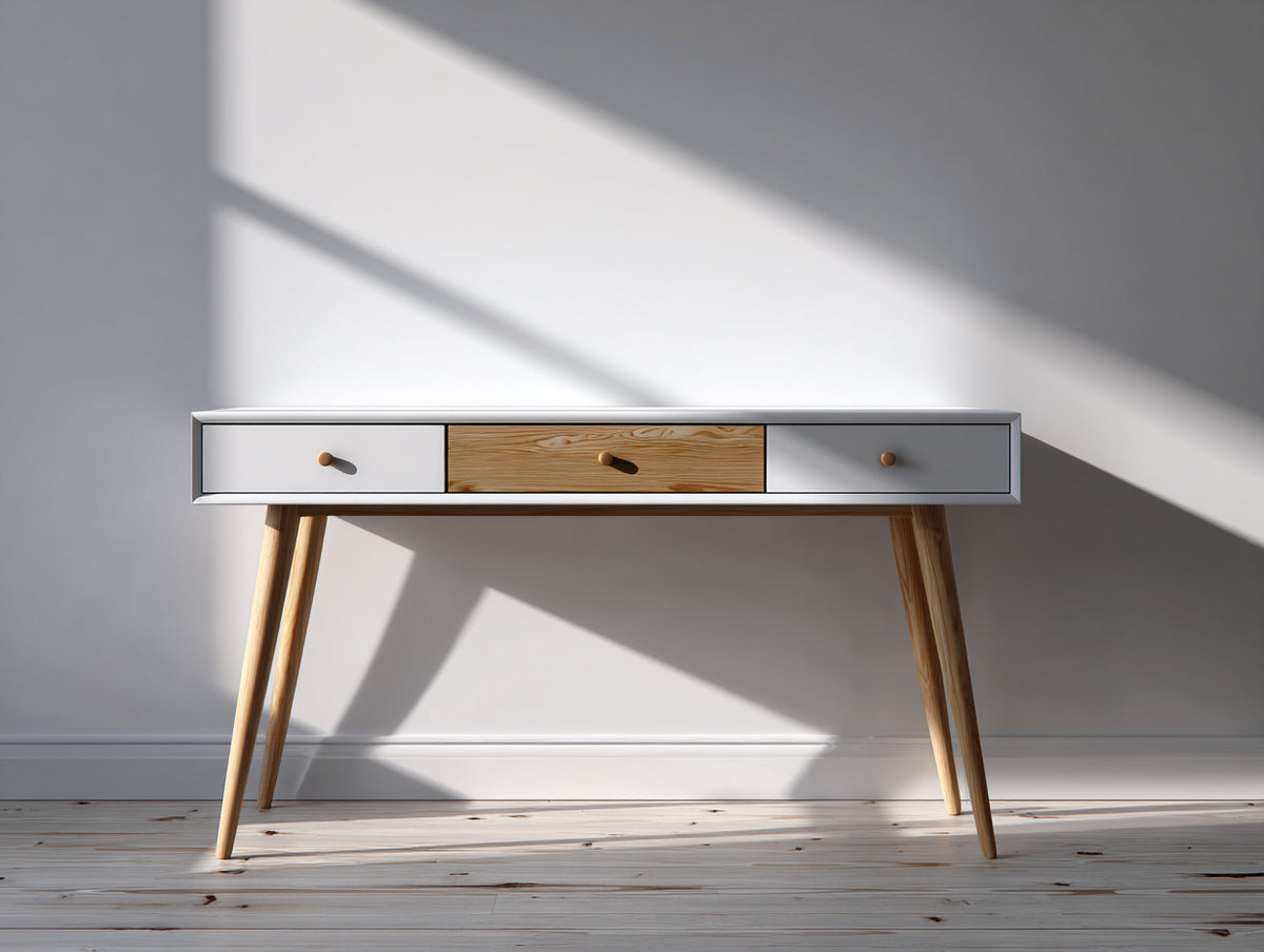 Bureau - Bois - 140x40x75 cm - Blanc-Bois clair - Style scandinave