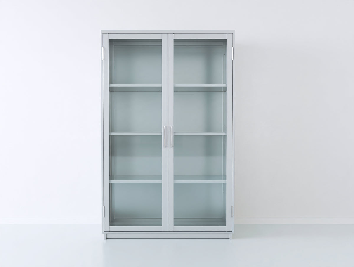 Vitrine - Métal-Verre - 112 x 42 x 186 cm - Gris clair - Style industriel
