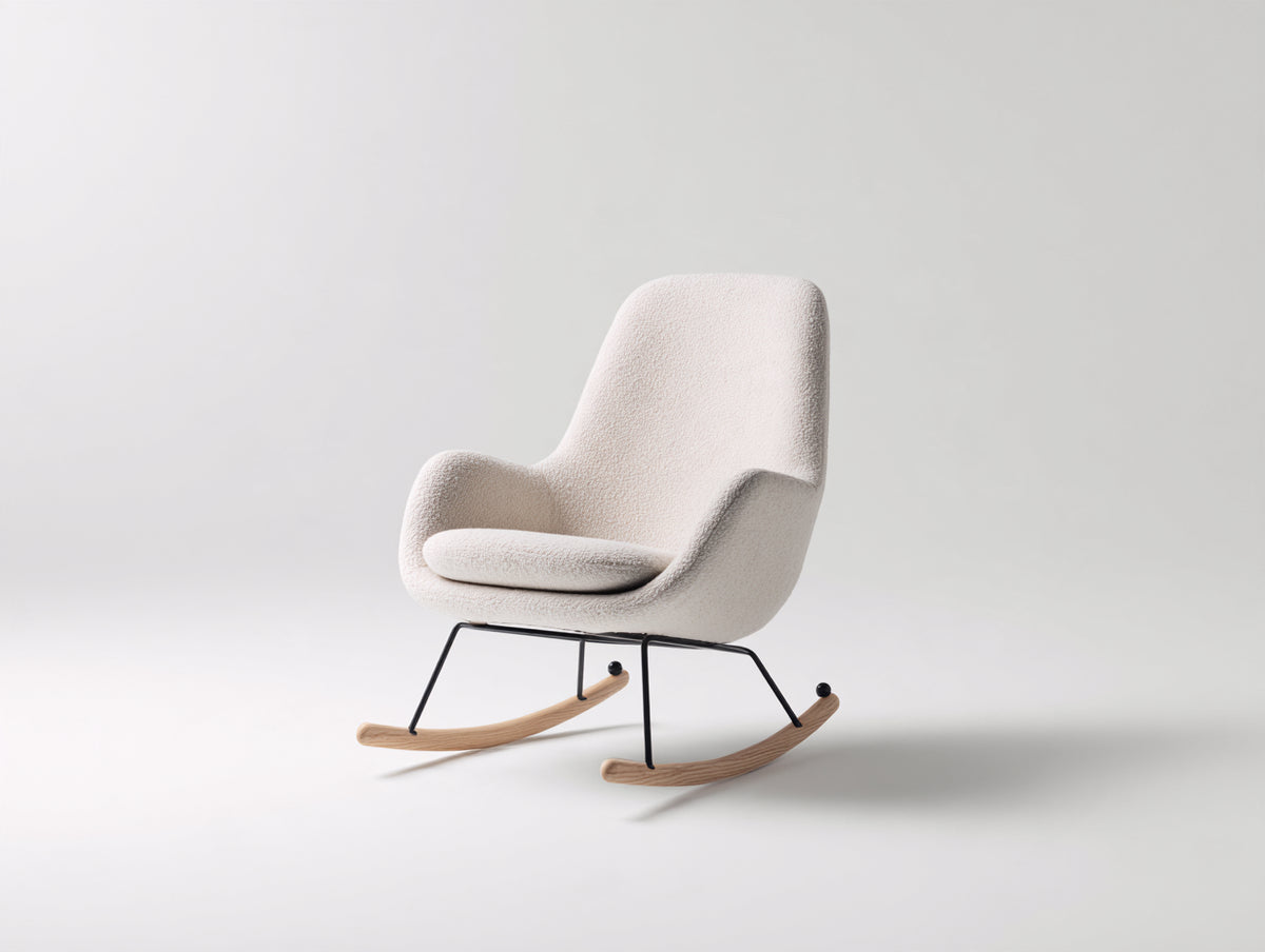 Fauteuil à bascule - Tissu bouclé - 75x90x99 cm - Crème - Style moderne minimaliste
