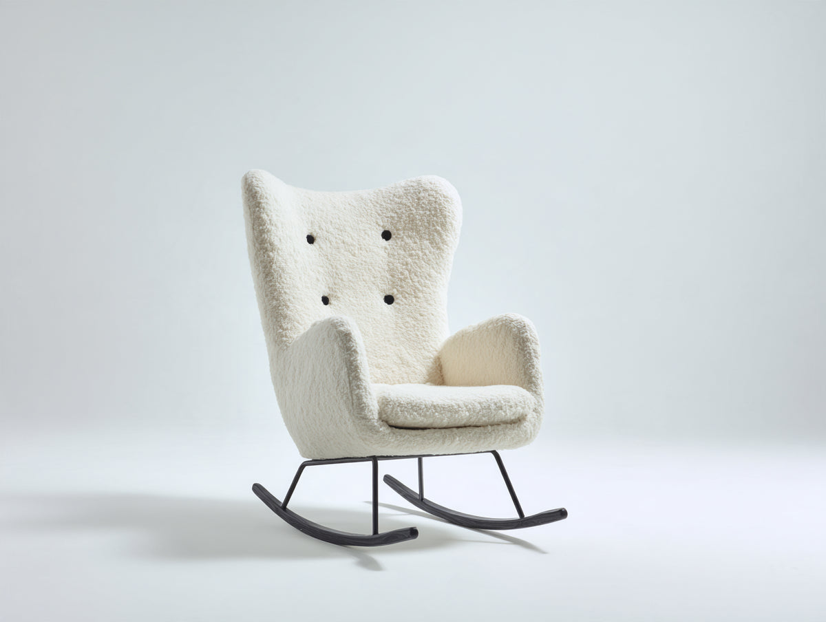 Fauteuil à bascule - Tissu bouclé - 80x94x107 cm - Crème - Style contemporain capitonné