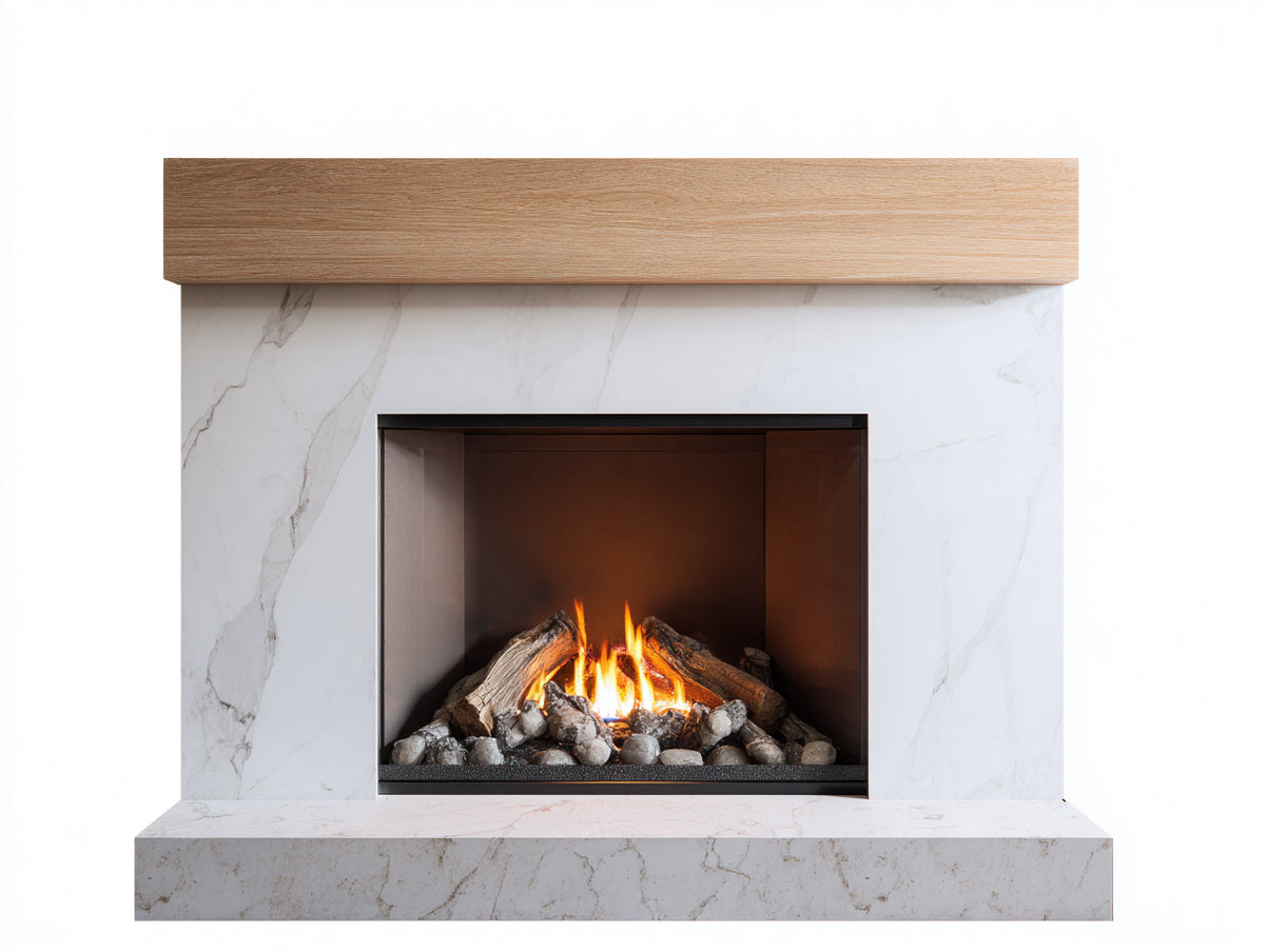 Cheminée électrique - Bois-Marbre - 134x41x111 cm - Chêne clair-Blanc marbré - Style moderne naturel