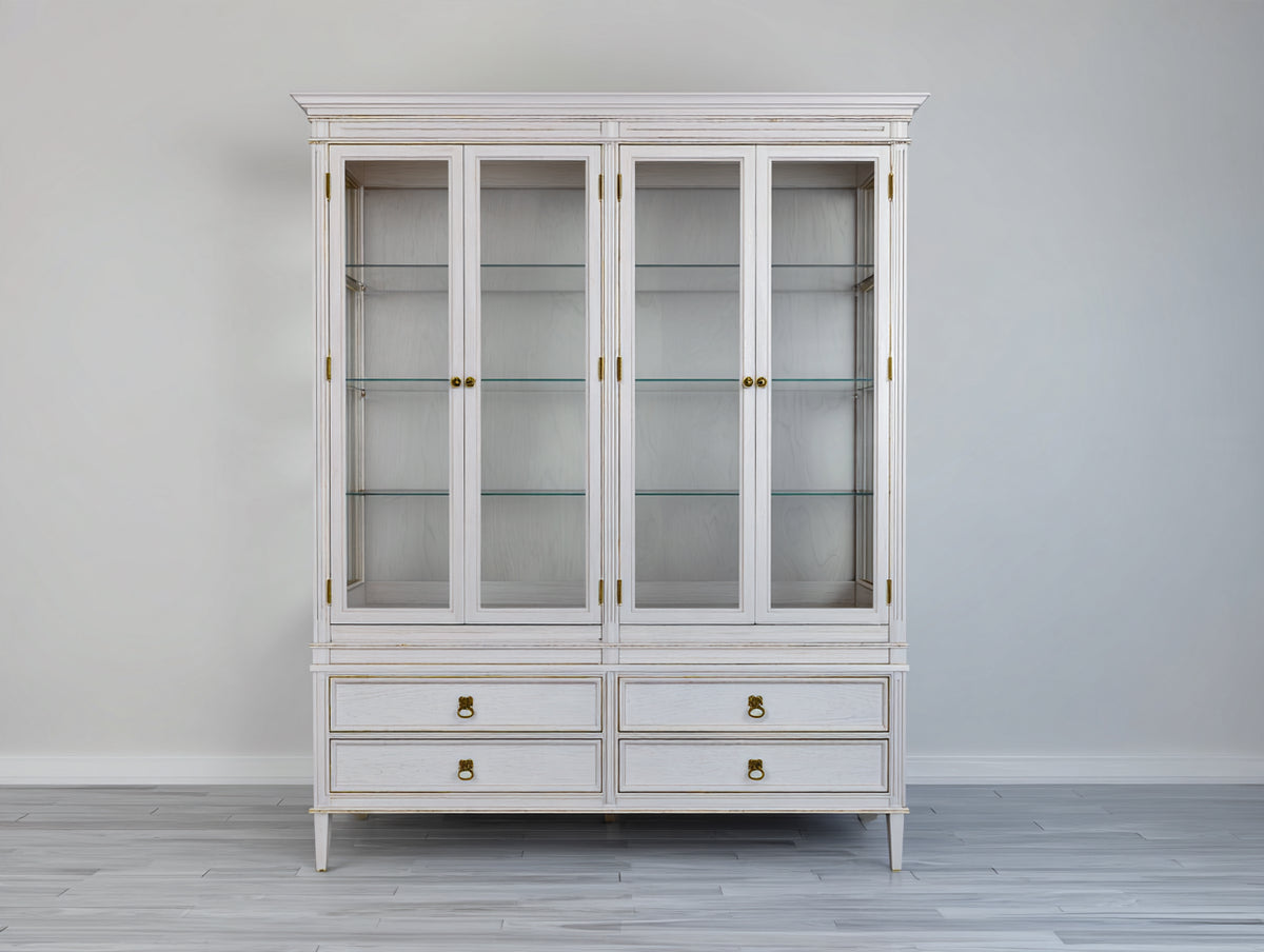 Vitrine - Bois-Verre - 162 x 48 x 202 cm - Blanc cassé - Style classique