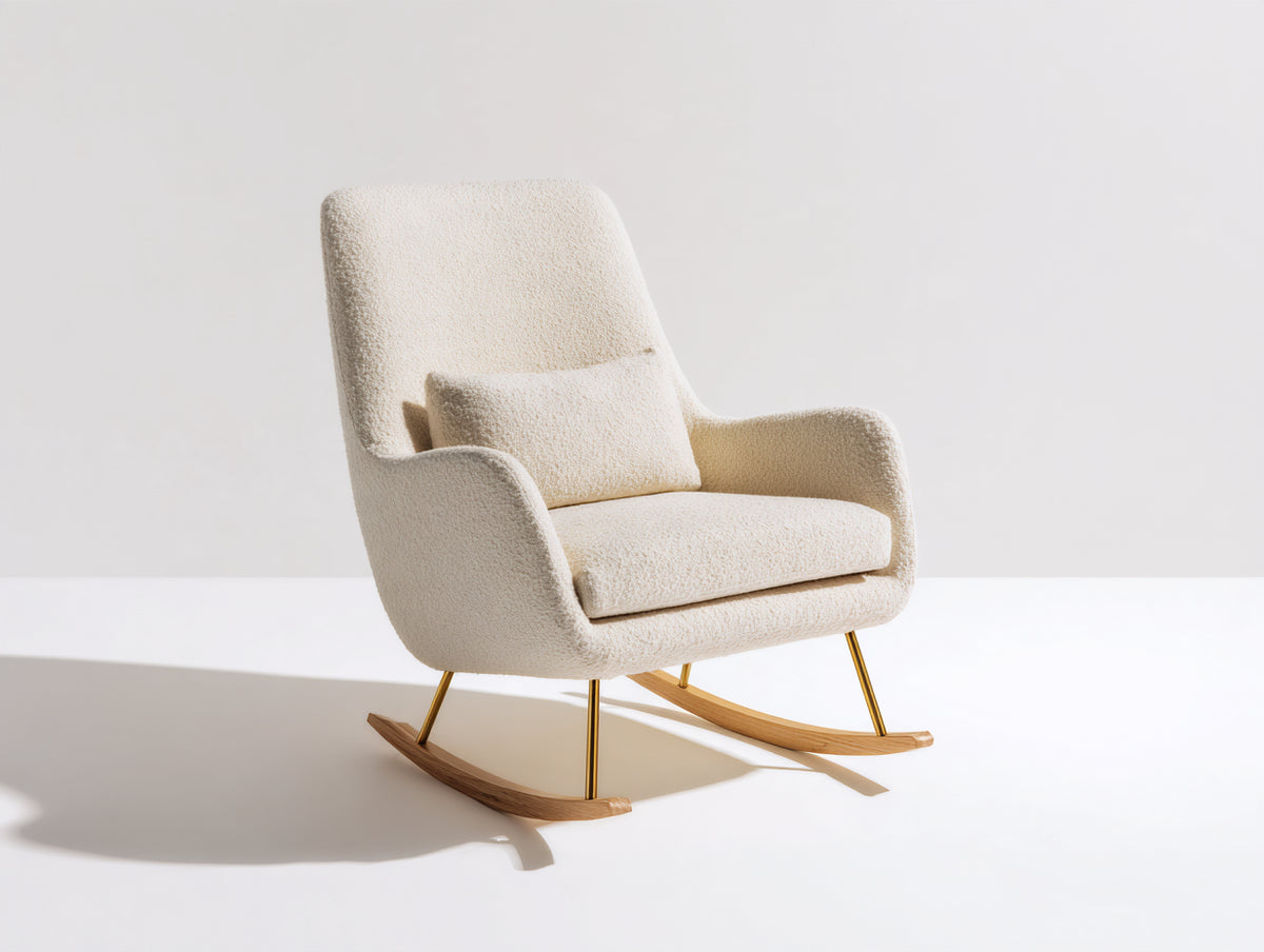 Fauteuil à bascule - Tissu bouclé - 78x92x102 cm - Crème - Style moderne scandinave
