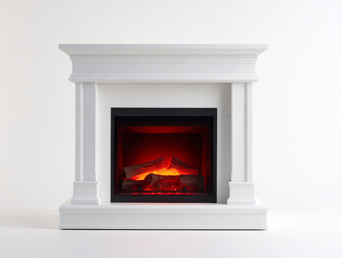 Cheminée électrique - Bois - 121x38x113 cm - Blanc - Style classique épuré
