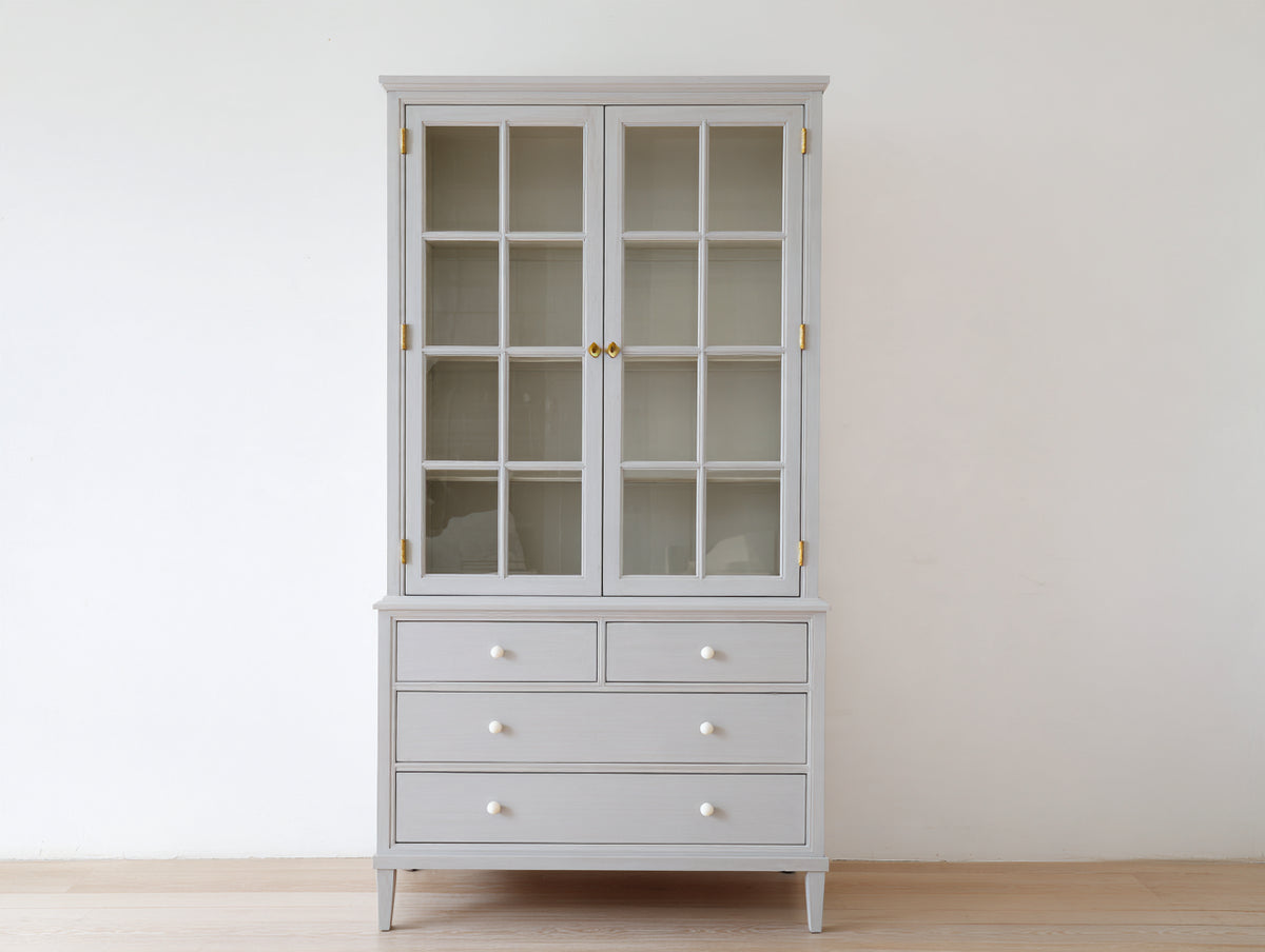 Vitrine - Bois-Verre - 98 x 43 x 192 cm - Gris clair - Style classique