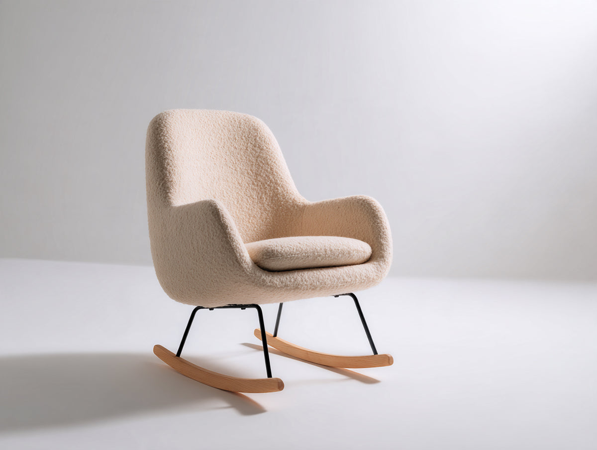 Fauteuil à bascule - Tissu bouclé - 76x91x99 cm - Crème - Style moderne minimaliste