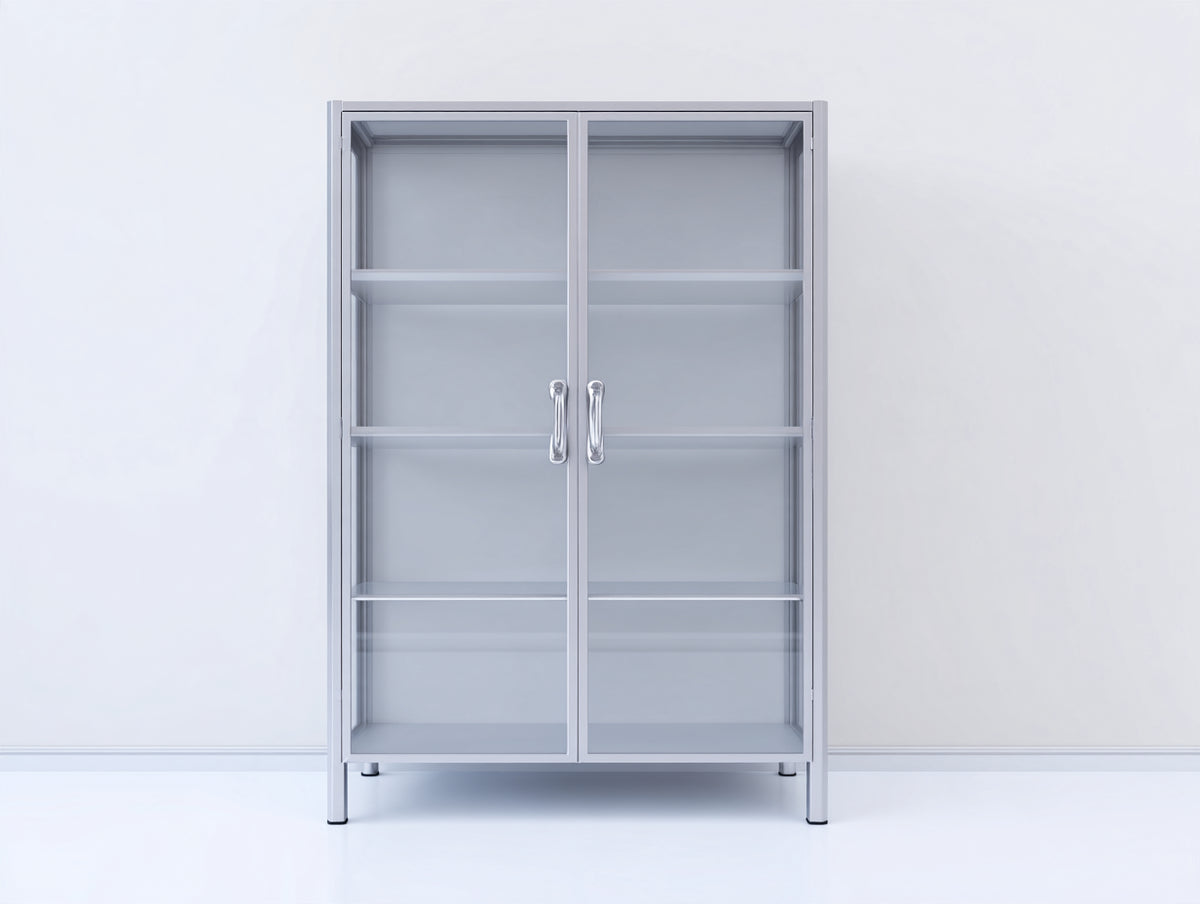Vitrine - Métal - Verre - 104 x 41 x 176 cm - Gris argenté - Style industriel