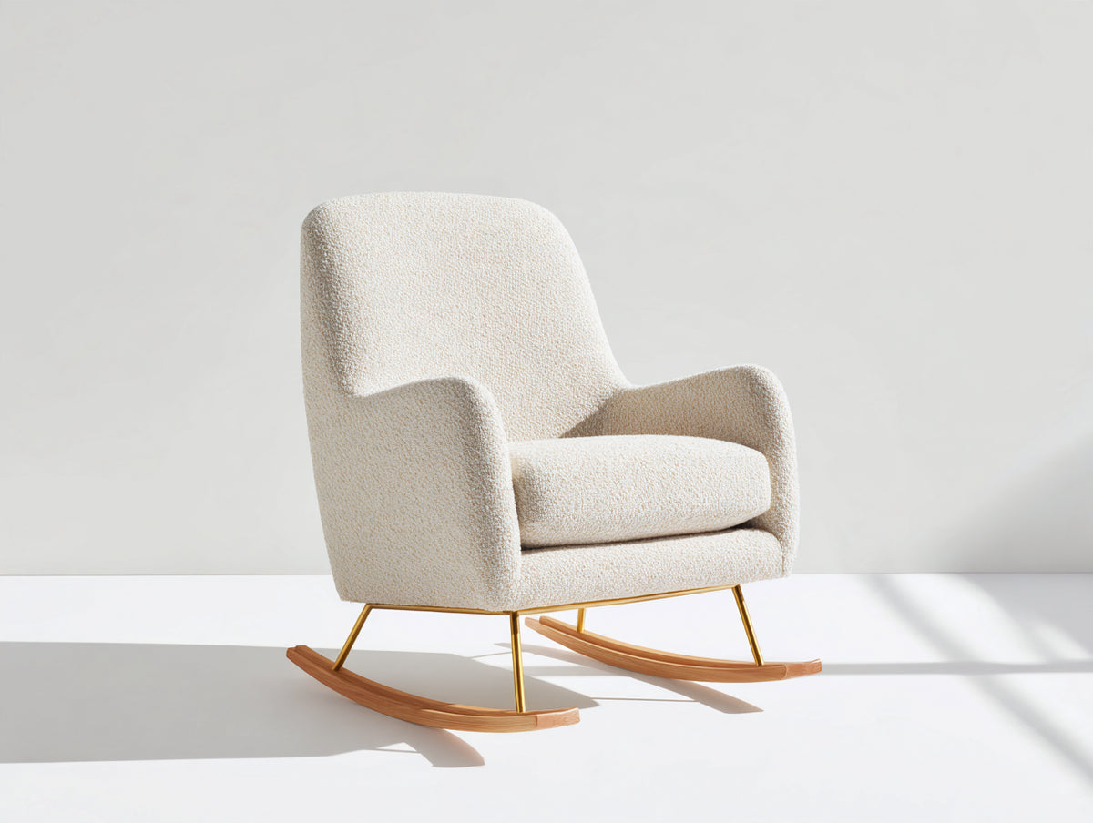 Fauteuil à bascule - Tissu bouclé - 79x93x103 cm - Crème - Style moderne scandinave
