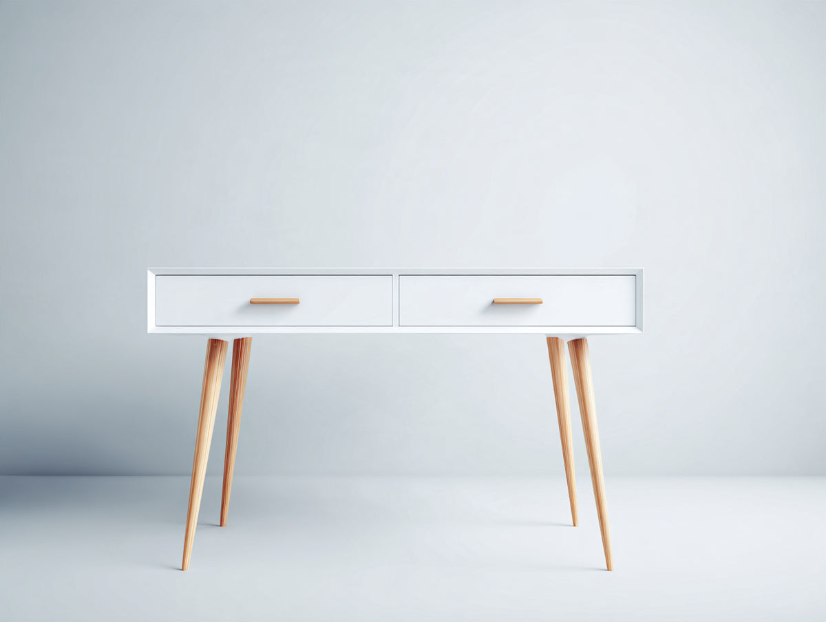Bureau - Bois - 140x45x75 cm - Blanc-Bois clair - Style scandinave